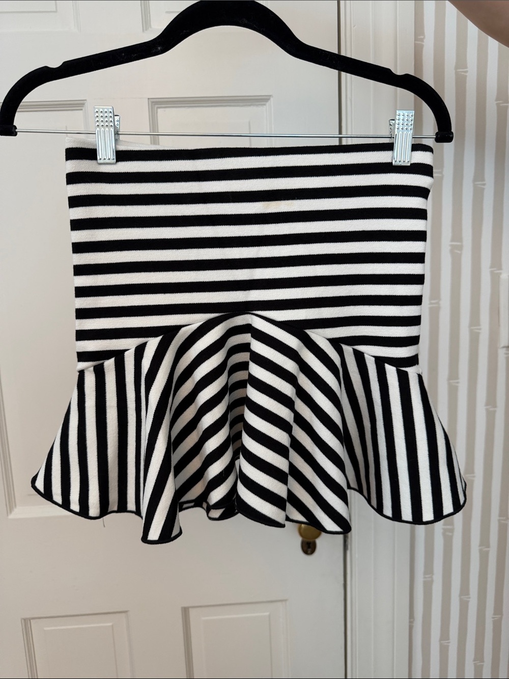 Zara Black and White Striped Peplum Mini Skirt